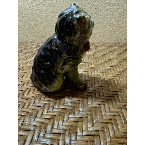 Vintage Porcelain Ceramic Cat Figurine With Red Bow Stands 5" - Picture 4 of 8